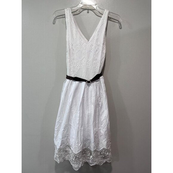 Cato‎ White Sleeveless Lace Women’s Dress  Braided Brown Belt Size 12 - Picture 1 of 13